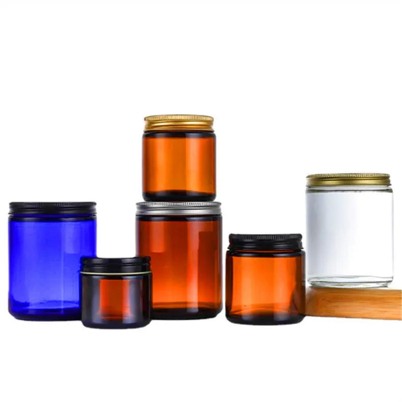 Best Selling 4Oz 8Oz Custom Luxury Glass Candle Jar With Aluminum Metal Lids