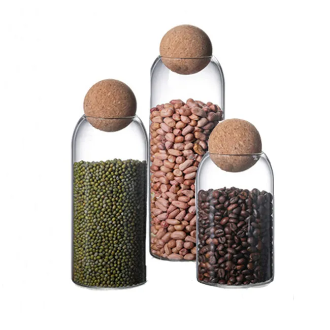 Best Selling Food Jar 800ml 1000ml High Borolicicate Glass Bottle Food Storage Jar With Round Cork Lid