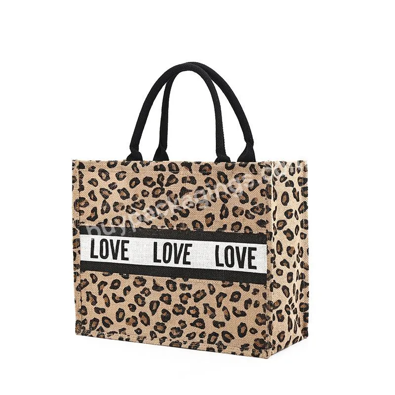 Best Selling Popular Leopard Design Handbag For Women Environmental Jute Beach Tote Bag