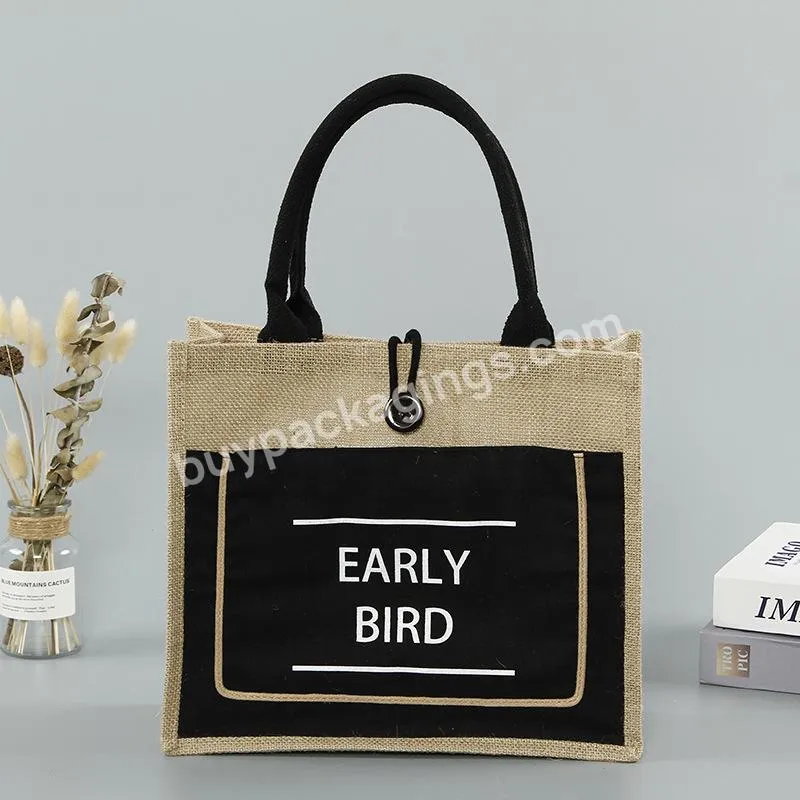 Better Manufacturer Custom Wholesale Natural Beach Used Shopping Button Jute Tote Bag With Printed Logo