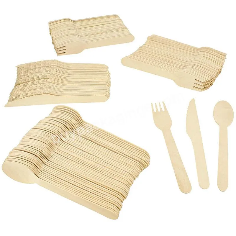 Biodegradable Compostable Disposable Wood Spoon Forks Knives With Hot Stamping Logo