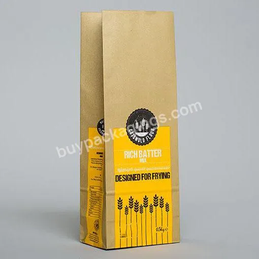 Biodegradable Food Grade 0.5 1 2 5 10kg Unlined Block Bottom Salt Sugar Packaging Granola Wheat Flour Packaging Paper Bags