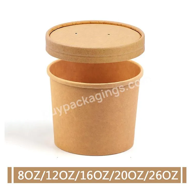 Biodegradable Food Packaging Cup Bowl Salad Bowl With Lid Pla Pe Round Kraft Paper Coating