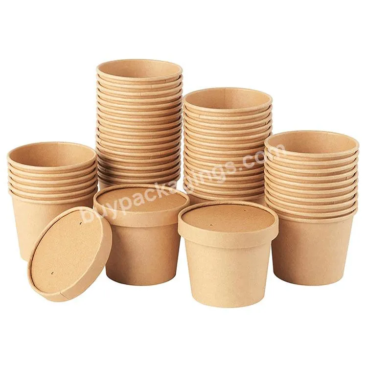 Biodegradable Food Packaging Cup Bowl Salad Bowl With Lid Pla Pe Round Kraft Paper Coating