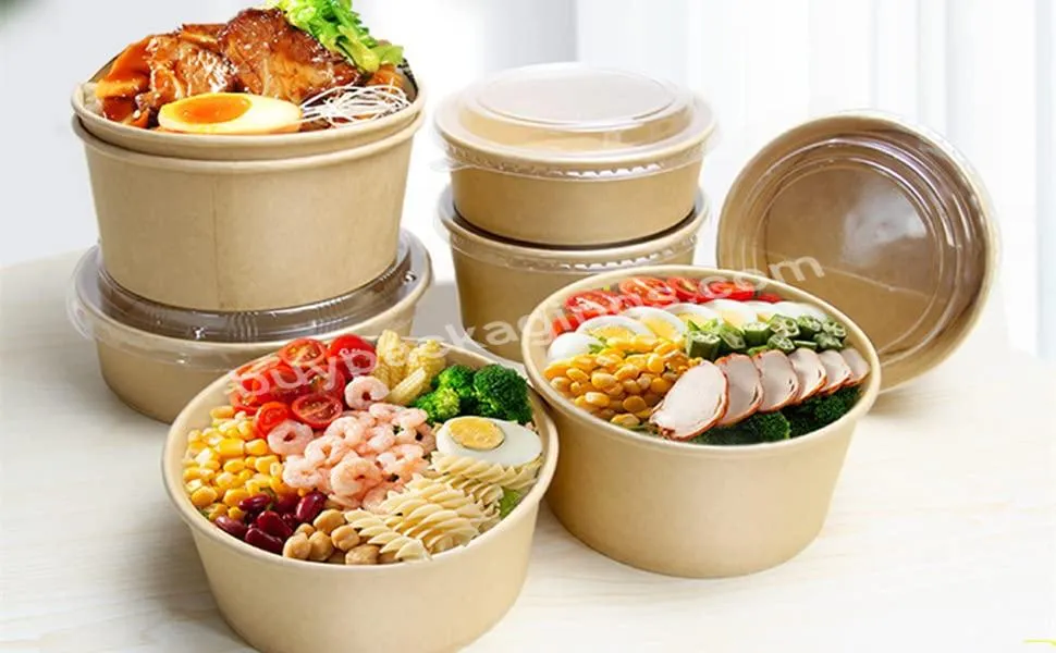 Biodegradable Paper Plates Bowls Salad Fruit Takeaway Lunch Food Container Bowls Disposable Kraft Bowl With Lid - Buy Biodegradable Paper Plates Bowls Salad Fruit Takeaway Lunch Food Container Bowls Disposable Kraft Bowl With Lid,Paper Plate Bowls,Pa