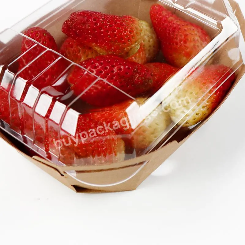 Biodegradable Strawberry Blueberry Boxes Berry Container Packaging With Kraft Paper Tray Pla Lid