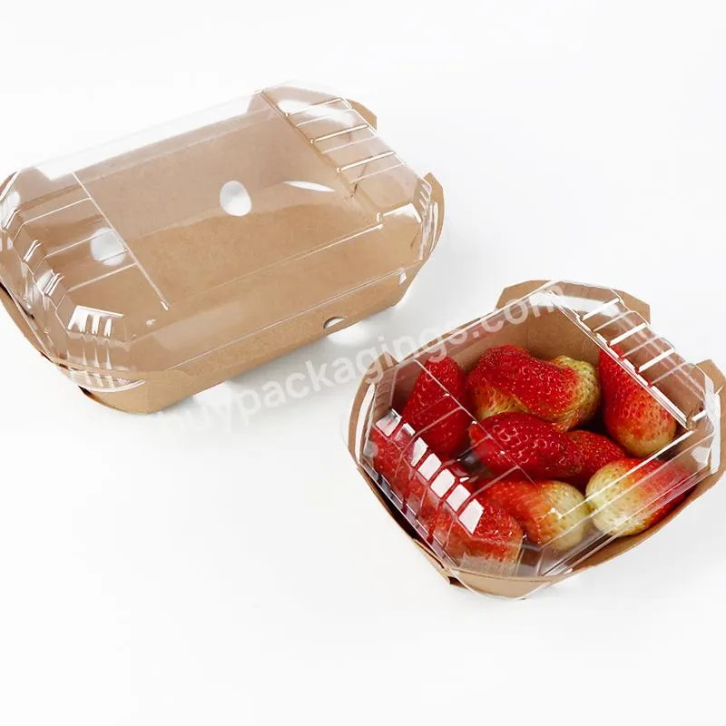 Biodegradable Strawberry Blueberry Boxes Berry Container Packaging With Kraft Paper Tray Pla Lid