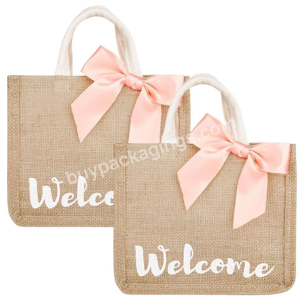 Birthday Wedding Party Favors Gifts Jewelry Women Handmade Jute Handbag Handle Totes Bag