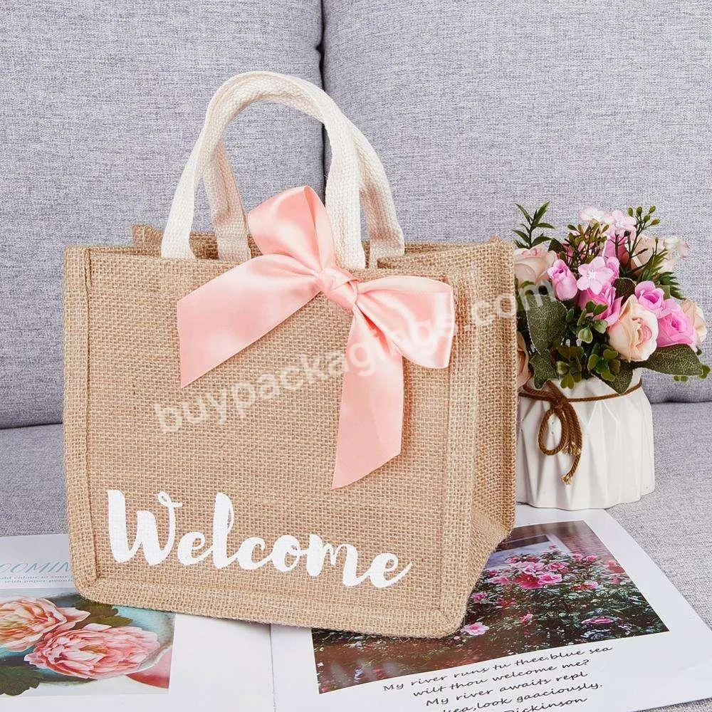 Birthday Wedding Party Favors Gifts Jewelry Women Handmade Jute Handbag Handle Totes Bag