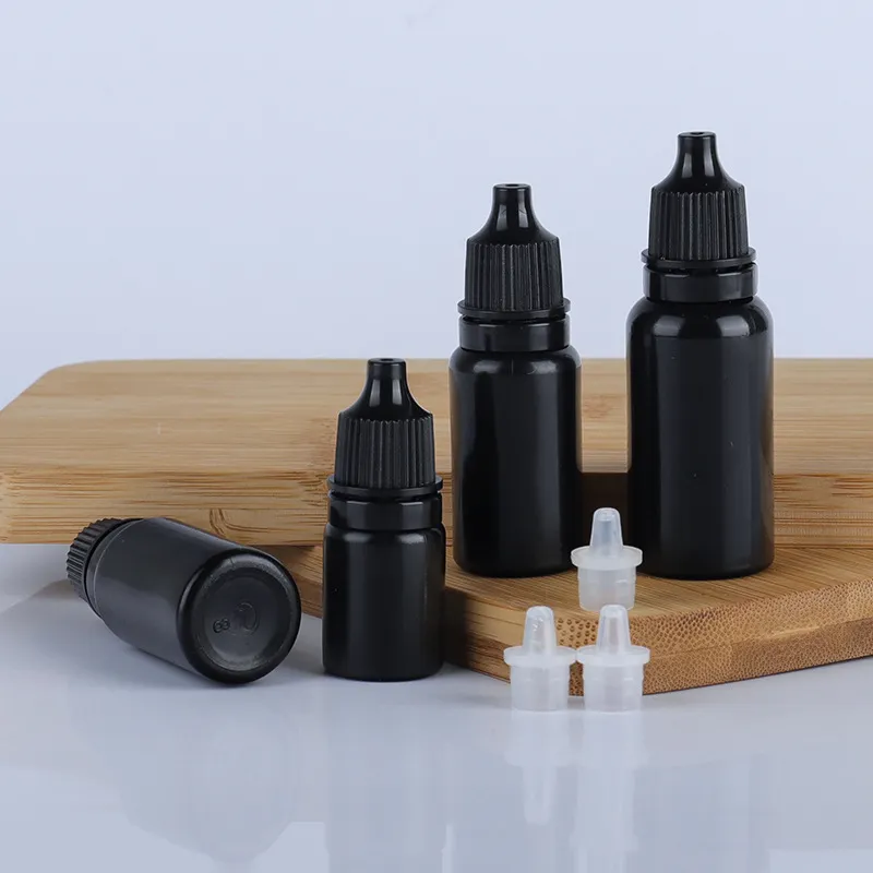 Black Color Manufacture Supplier   10ml 15ml 20ml Eyedroppers PE Material Plastic Bottle