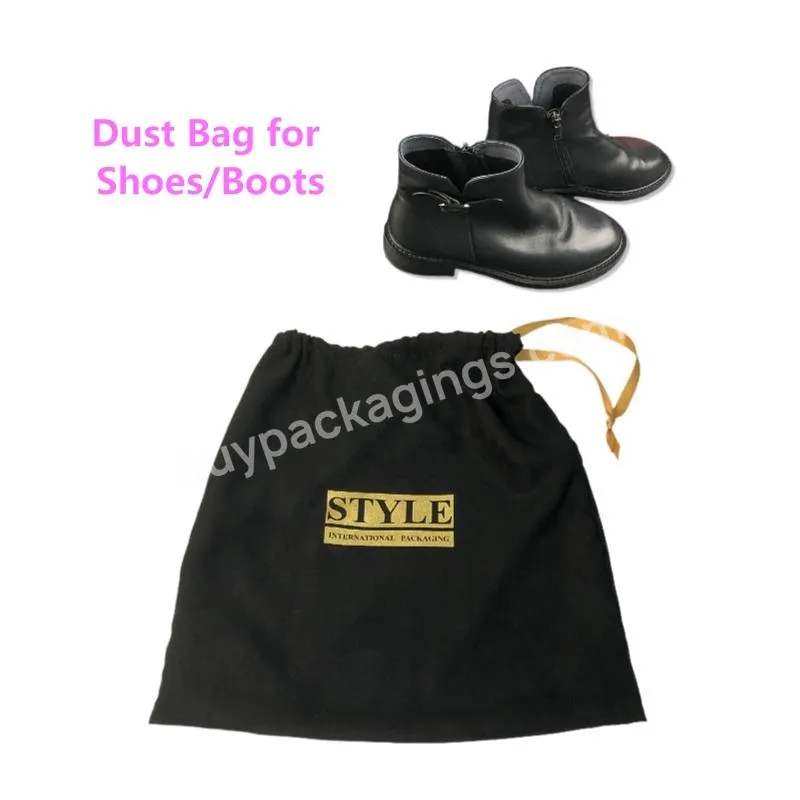 Black Custom Decoration Nice Quality Faux Suede Velvet Pouch Bag With Gold Foil Logo For Watch Gift Jewelry Hair Wedding