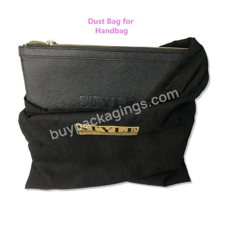 Black Custom Decoration Nice Quality Faux Suede Velvet Pouch With Custom Gold Foil Logo Dust Bag For Handbag Shoes Boots