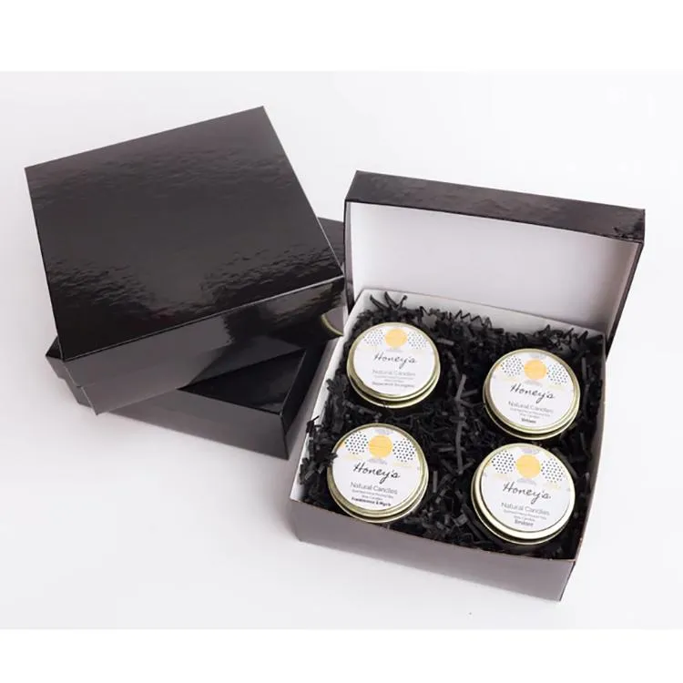 Black Jar Gold Lid And Box Biodegradable Packaging 3 Wicks Gift  New Arrival 10Oz 30Cl Candle Boxes