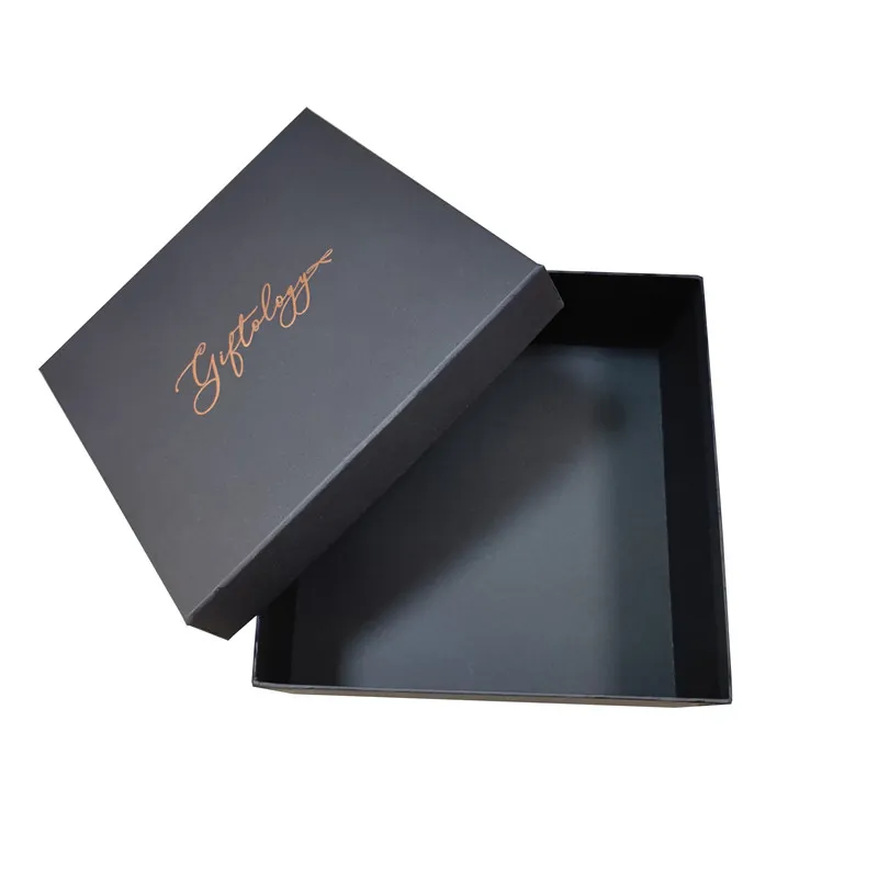 black kraft rigid cardstock square large black gift box set mug cup notebooks custom rose gold logo BOXES