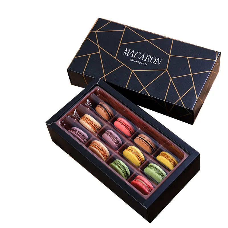 Black Luxury  Cardboard Paper Packaging Gift Macaron  Box with window