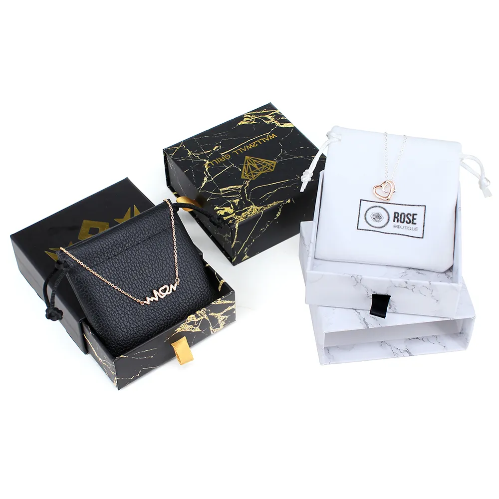 Black Matte Jewelry Gift Box High-grade Jewelry Box Paper Chain Necklace Bracelet Packaging Custom Metallic Gold Logo