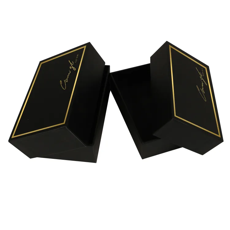Black Printed Gold LOGO Rigid Paper Cardboard Fragrance Bottle Jar Perfume Cosmetic Box Luxury Packaging