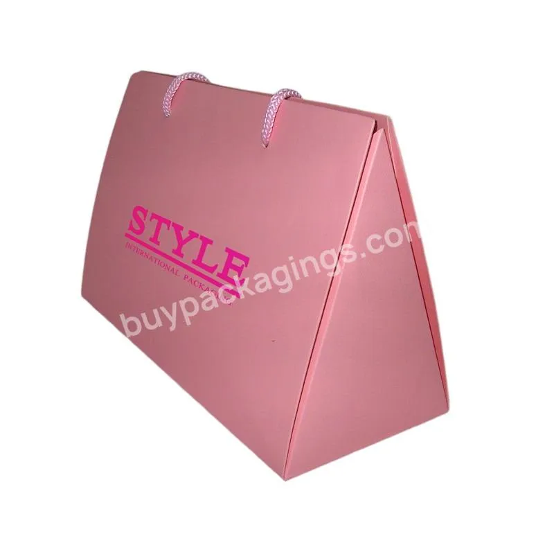 Black Texture White Paperboard Art Paper Triangle Foldable Folding Wholesale Purse Shaped Jewelry Gift Bags With Handles