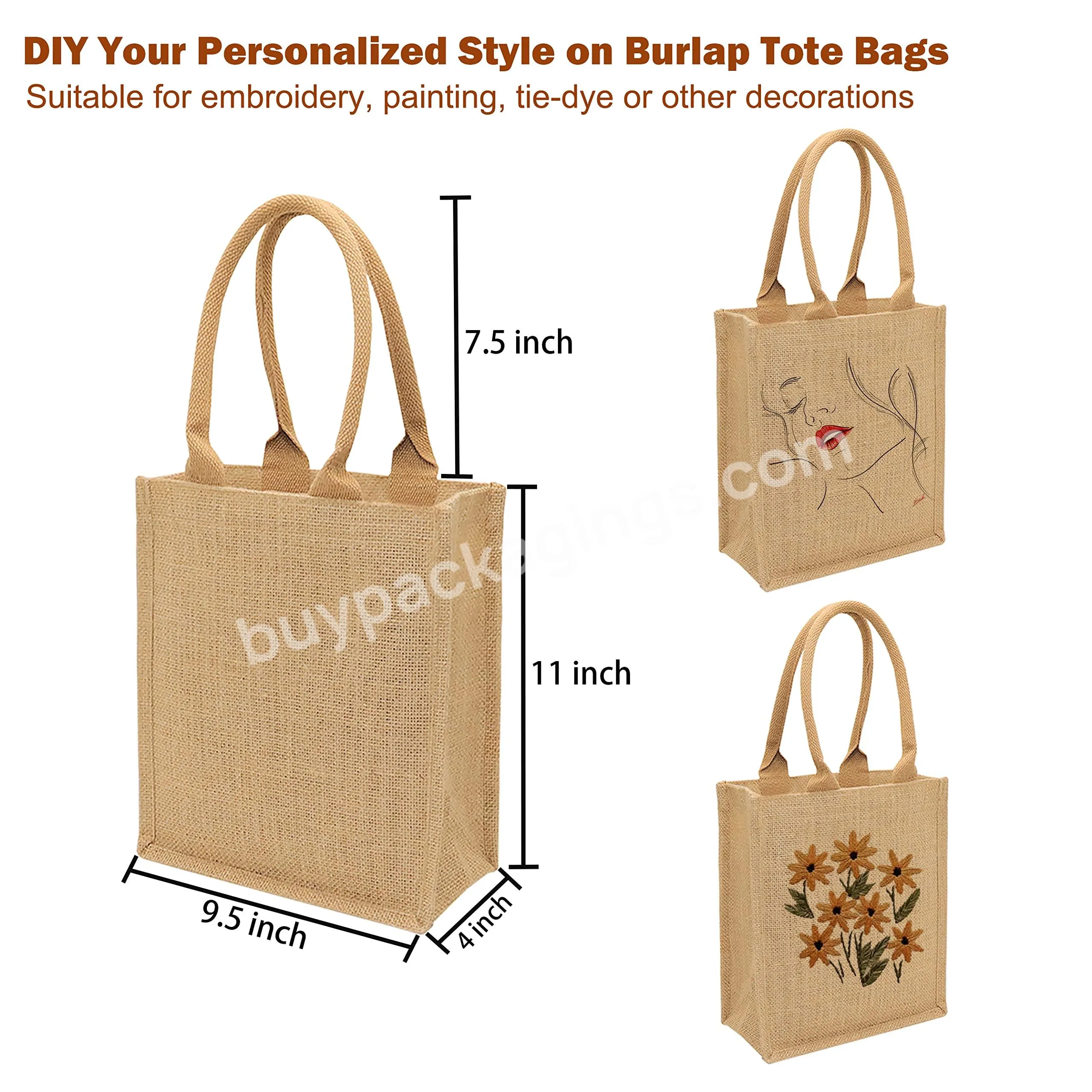 Blank Burlap Jute Tote Bags With Handles For Shopping Craft Diy Wedding Beach Party