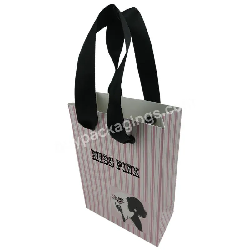 Bolsa De Zapatos Stripe Packing Recyclable Art Paper Accept Custom Packaging Ribbon Shopping Carrier Bag For Shoes & Clothing