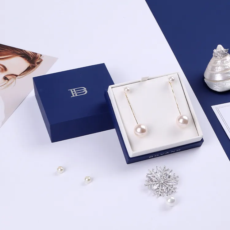 Boyang Custom Blue Lid and Base Paper Small Gift Jewelry Empty Boxes for Earrings