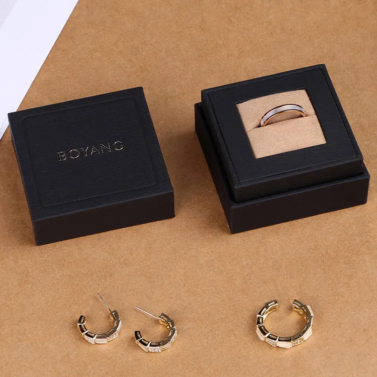 Boyang Custom Design Luxury Gift Paper Black Earing Ring Boxes Jewellery Packaging