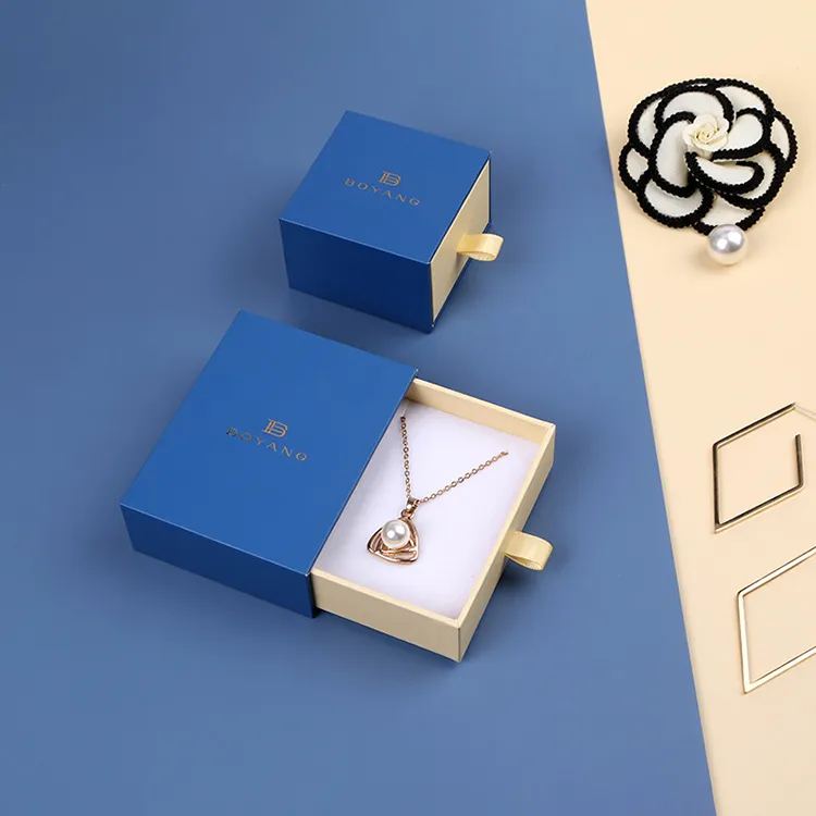 Boyang Custom Drawer Sliding Jewelry Pendants Thin Box Chain Pearl Necklace Packaging Box