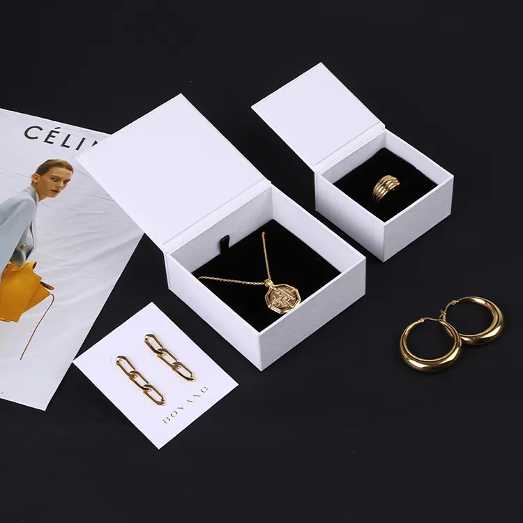 Boyang Custom Fashion Design White PU Leather Women Ring Earing Box Jewelry Packaging Boxes Luxury