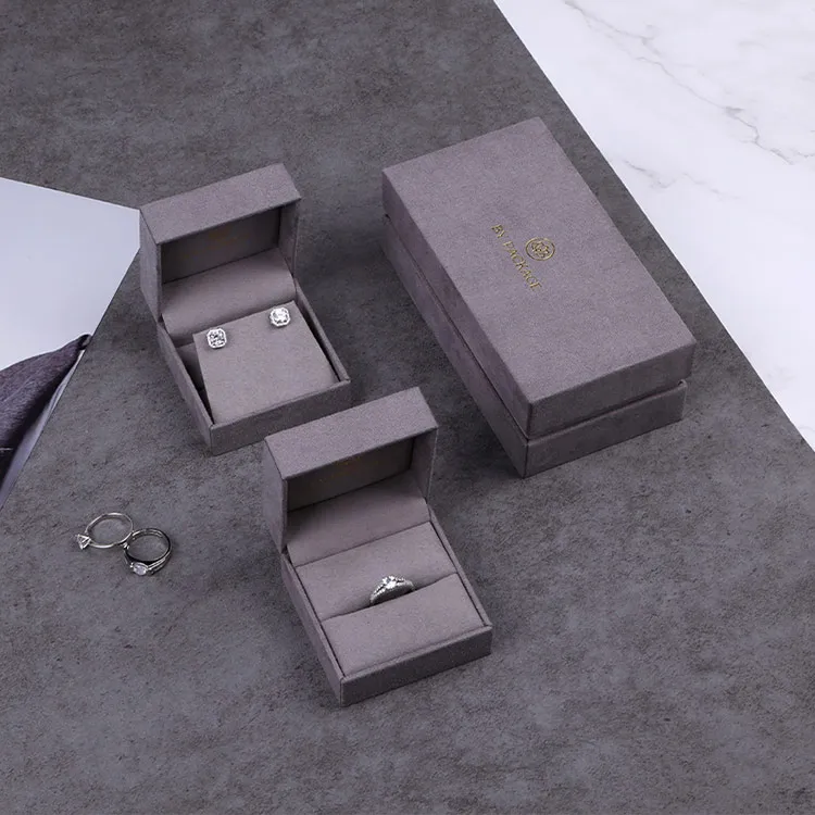 Boyang Custom Fashion Grey Suede Jewelry Packaging Box Velvet Ring Rarring Box