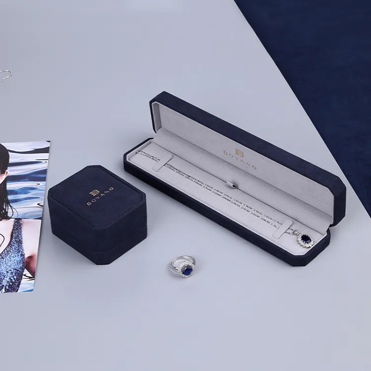 Boyang Custom Flip Octagon Plastic Hinge Jewellery Boxes Necklace Gift Packaging Box Velvet