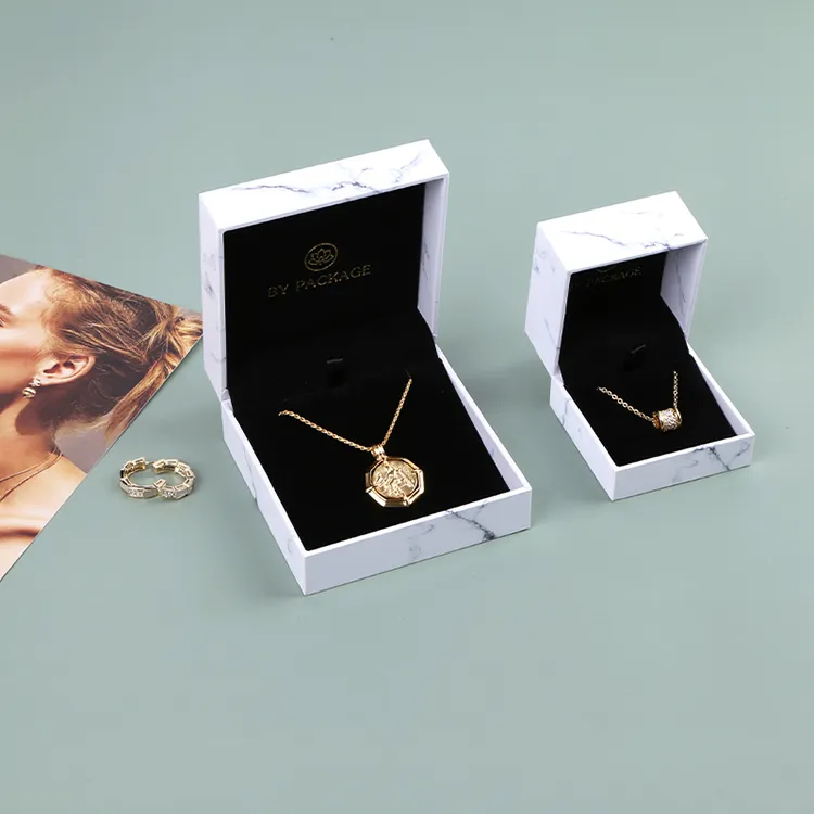 Boyang Custom Gold Foil Logo Printed White Paper Jewelry Pendant Box Necklace Gift Box Packaging