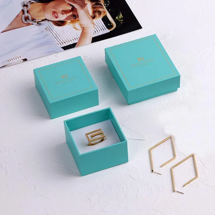 Boyang Custom Logo Jewelry Packaging Boxes Green Paper Ring Box Packaging