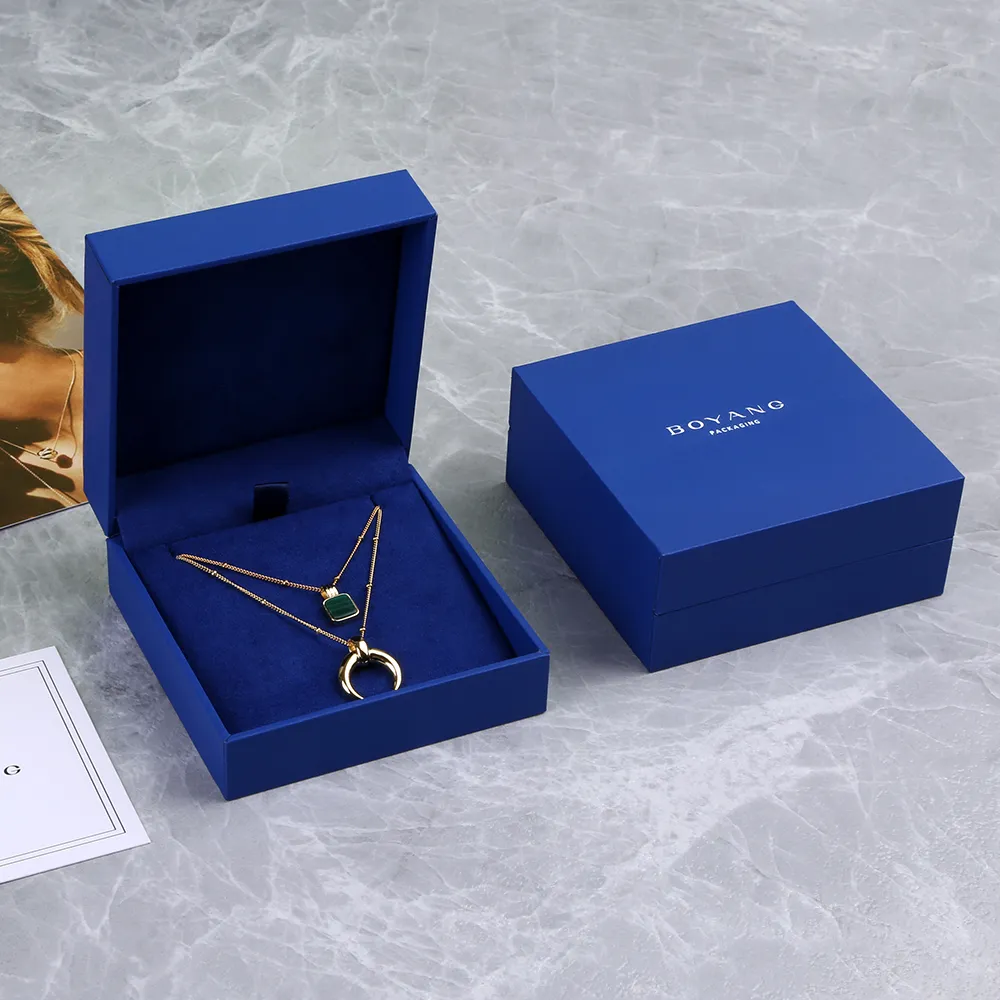 Boyang Custom Logo Luxury Gift Packaging Blue Necklace Jewelry Box Packaging