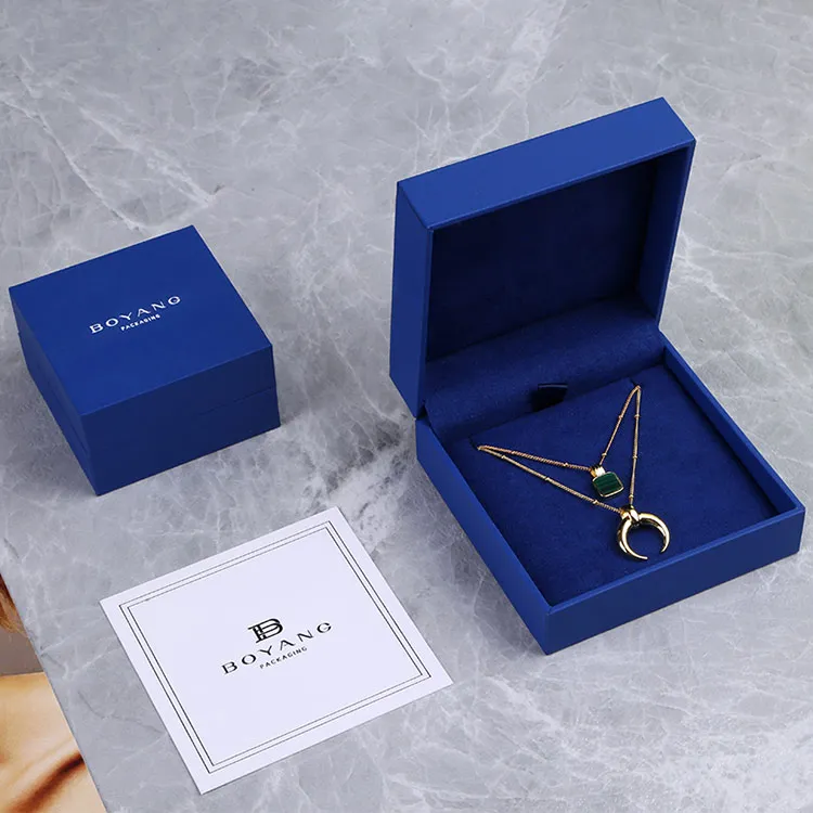 Boyang Custom Logo Luxury Gift Packaging Blue Necklace Jewelry Box Packaging