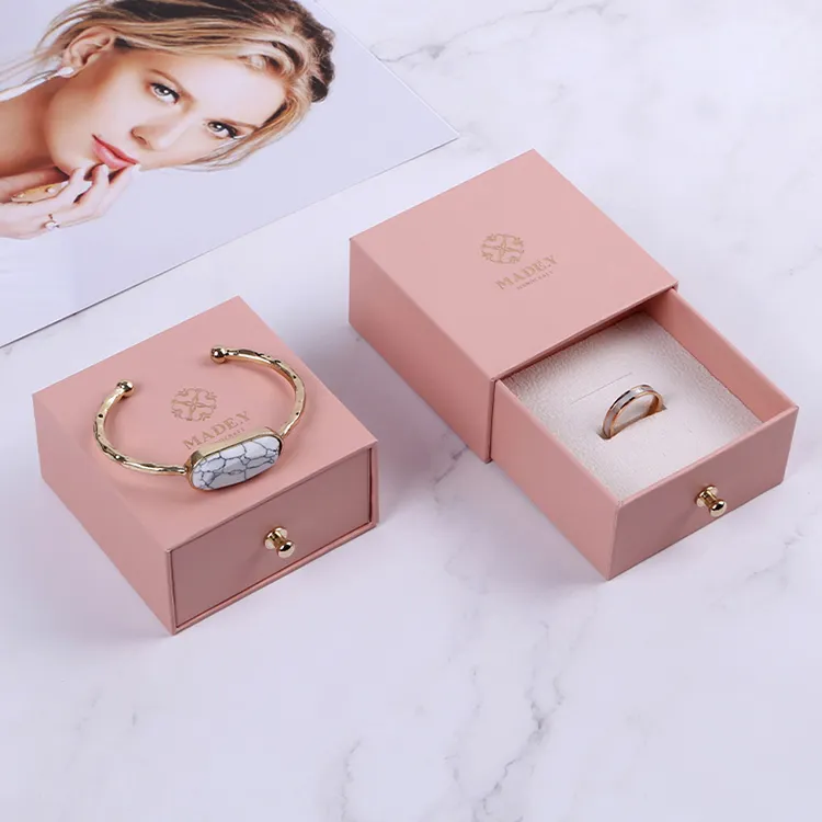 Boyang Custom Logo Printed Bangle Jewelry Box Packaging Paper Drawer Pink Bracelet Boxes