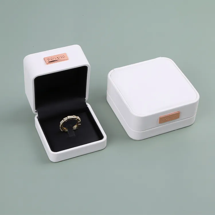 Boyang Custom Logo Printed Engagement Small Jewelry Box Luxury White Leather Ring Box
