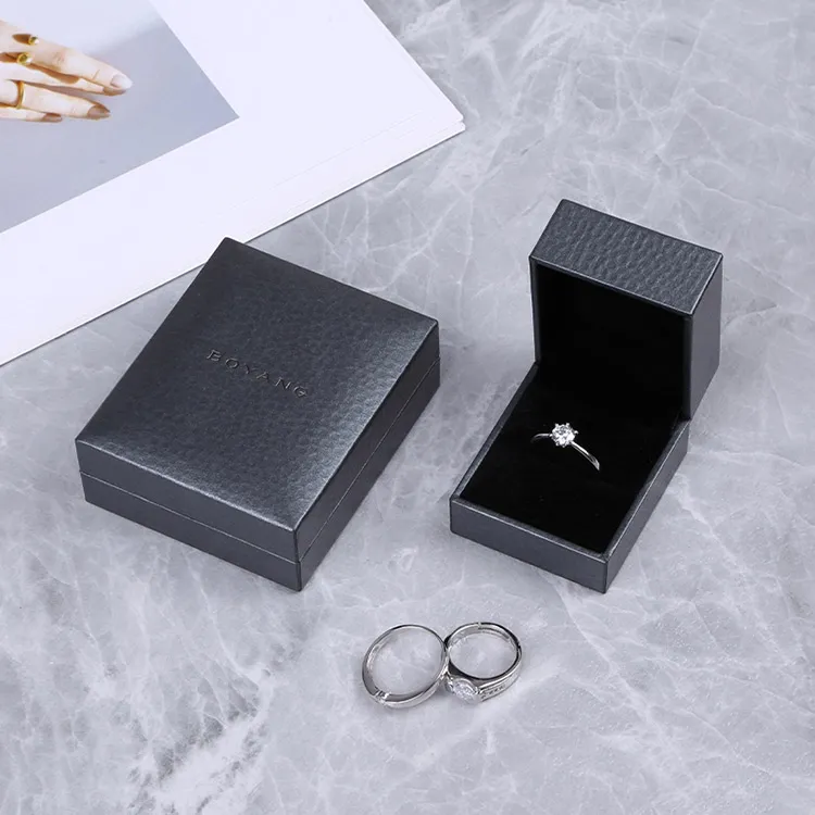 Boyang Custom Logo Printed Leatherette Paper Jewellery Packaging Wedding Ring Box