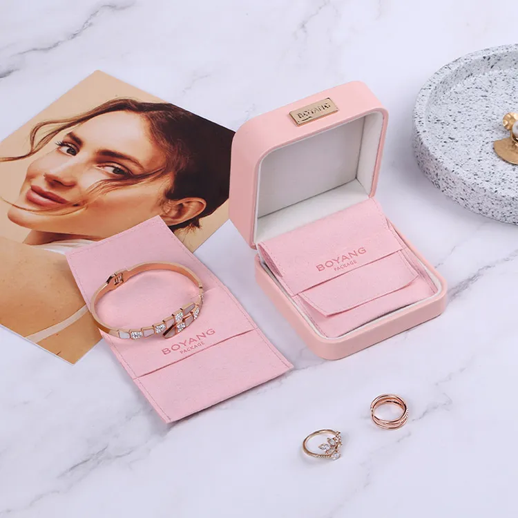 Boyang Custom Logo Square Pink Leather Jewelry Bangle Box Packaging Luxury Bracelet Gift Box