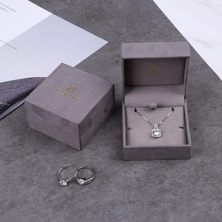 Boyang Custom Luxury Grey Suede Jewelry Packaging Box Velvet Necklace Box