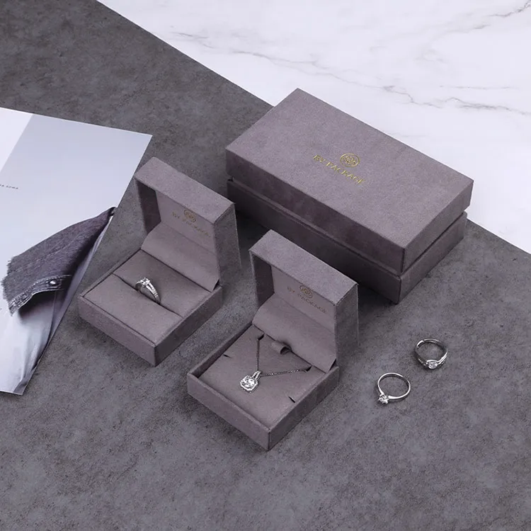 Boyang Custom Luxury Grey Suede Jewelry Packaging Box Velvet Necklace Box