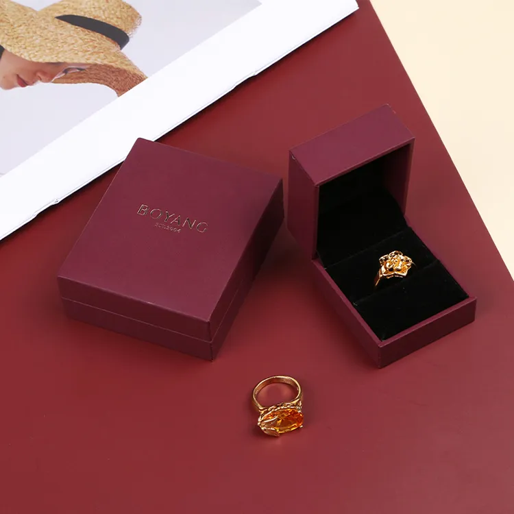 Boyang Custom Luxury Red Paper Jewelry Gift Packaging Single Diamond Ring Boxes