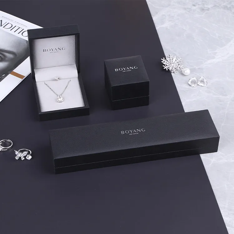 Boyang Custom Simple Black Paper Jewelry Box Packaging Necklace Set Box