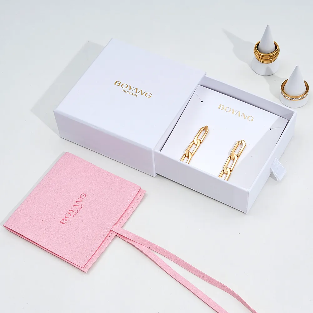 Boyang Custom Small Drawer White Gift Jewelry Earrings Paper Packaging Boxes