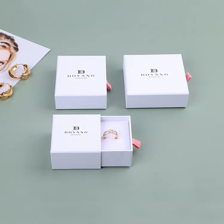 Boyang Custom Wholesale Paper Jewelry Box Packaging White Drawer Ring Boxes