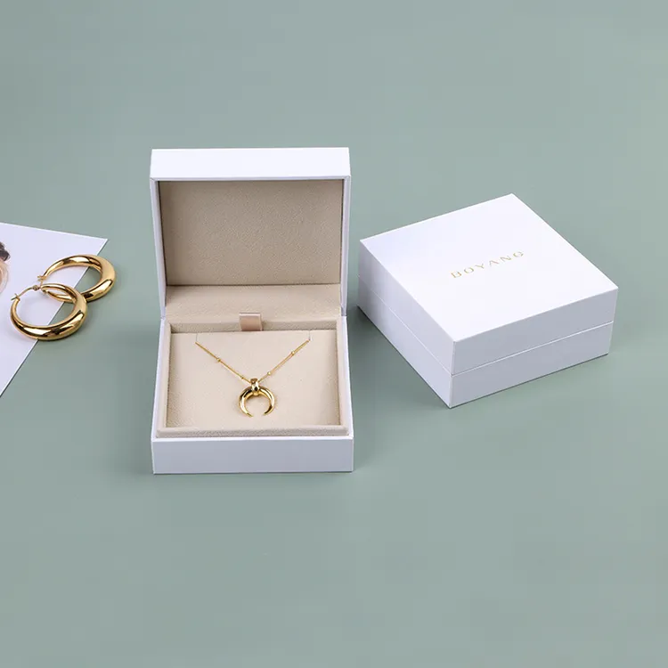 Boyang Customized Paper White Jewelry Boxes Luxury Pendant Necklace Gift Packaging Box