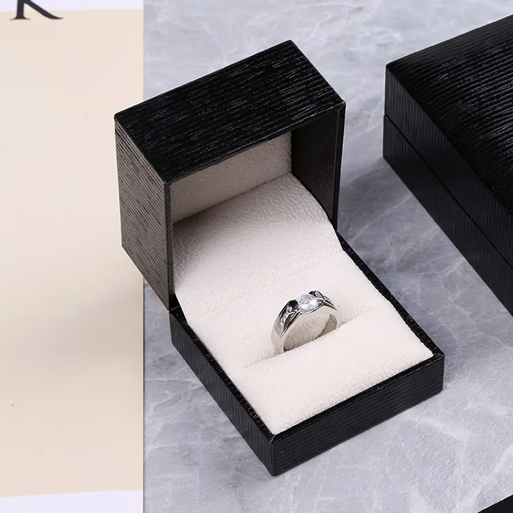 Boyang Factory Wholesale Black Leatherette Paper Ring Box Luxury Jewelry Packaging