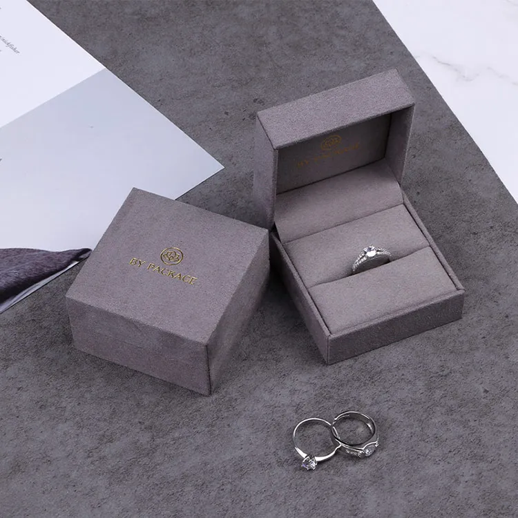 Boyang Grey Flip Suede Jewelry Packaging Box Velvet Ring Box Custom