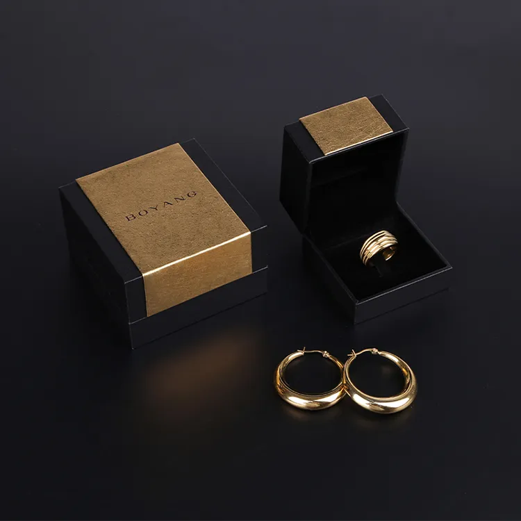 Boyang Jewelry Set Box Packaging Square Cardboard Paper Flip Up Ring Box