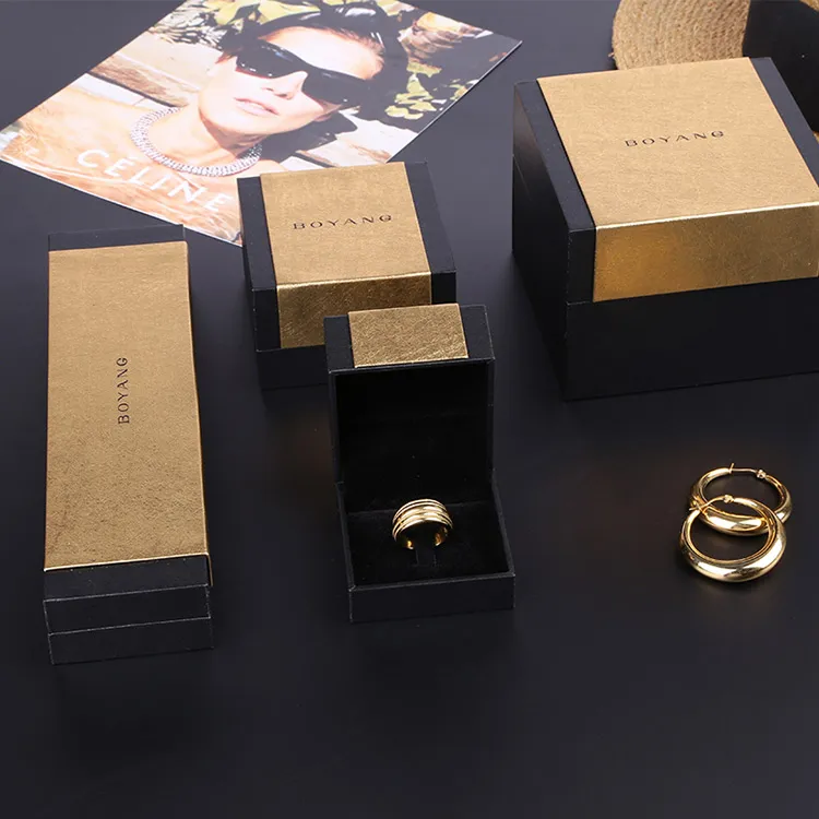 Boyang Jewelry Set Box Packaging Square Cardboard Paper Flip Up Ring Box