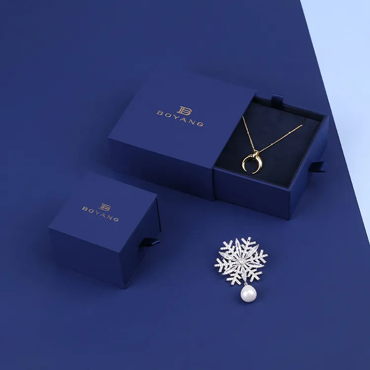 Boyang Latest Design Blue Paper Sliding Small Gift Jewellery Necklace drawer Box